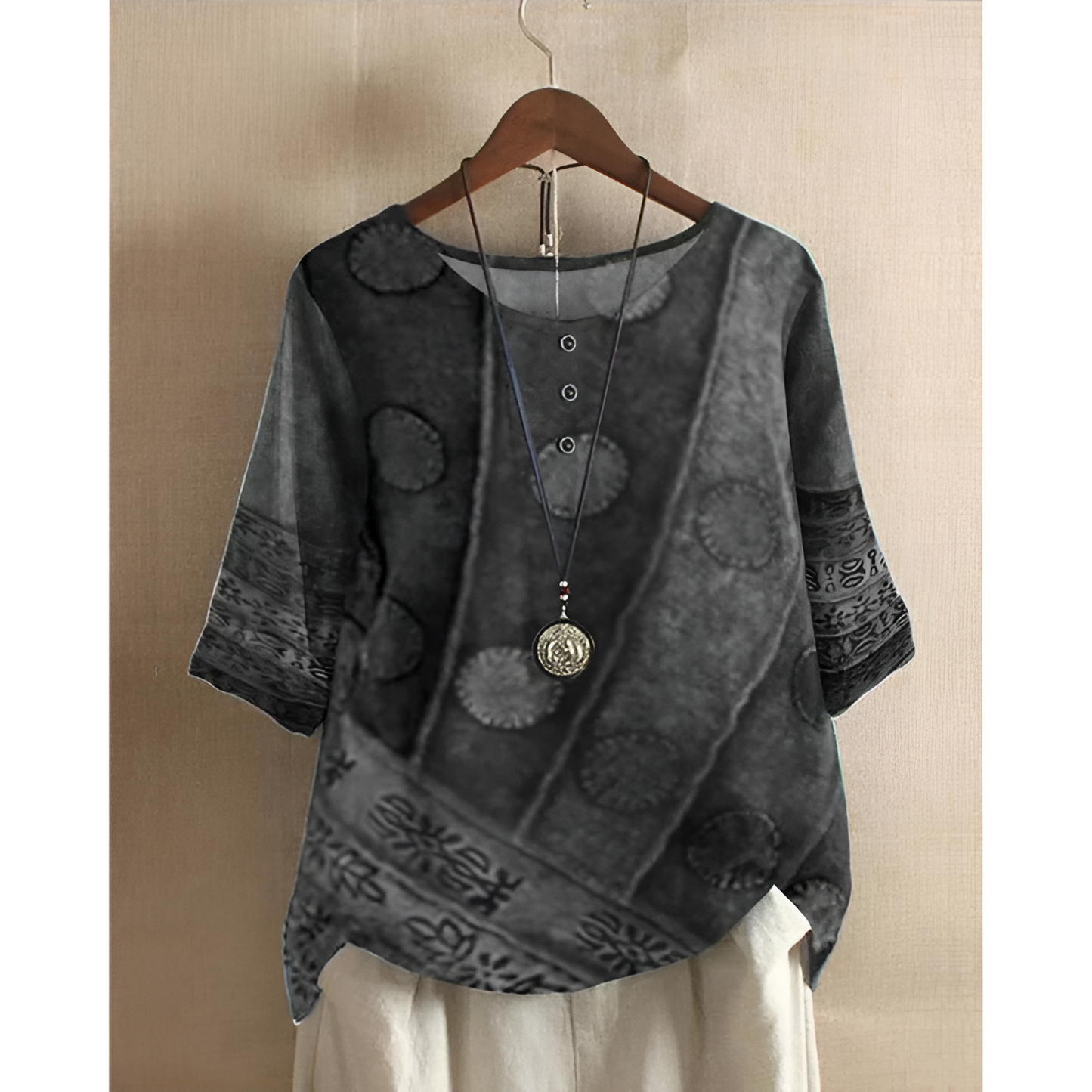 Mönstrad blus för kvinnor – Bohemisk look – Mångsidig – Mjukt tyg