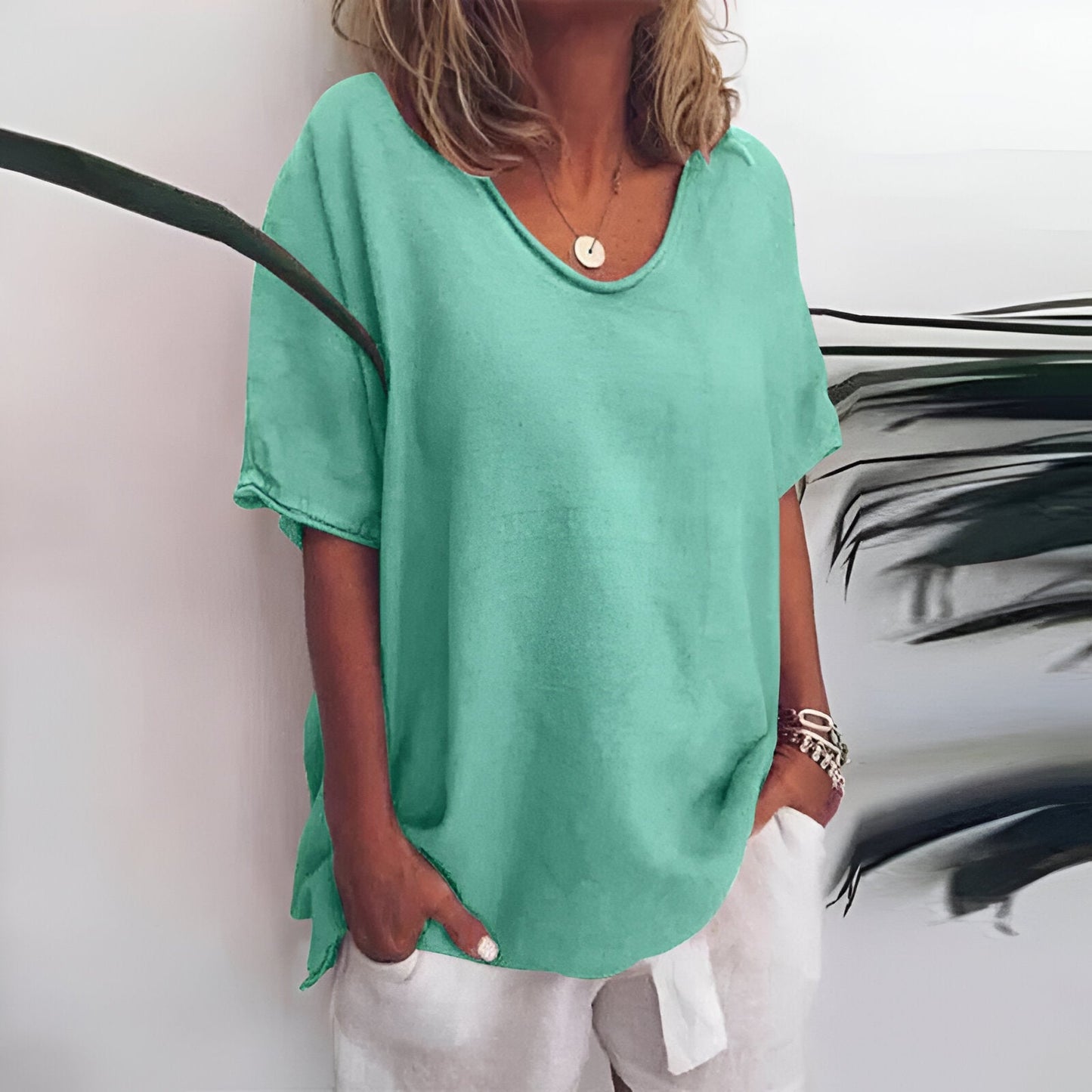 Damer T-shirt-100% linne-relaxat fit-andningstyg 5