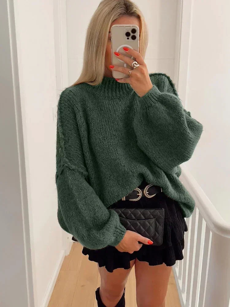 Oversized stickad tröja med puffärmar – Trendig och mysig1