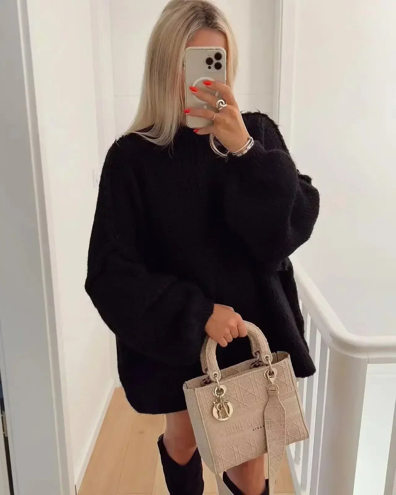 Oversized stickad tröja med puffärmar – Trendig och mysig2