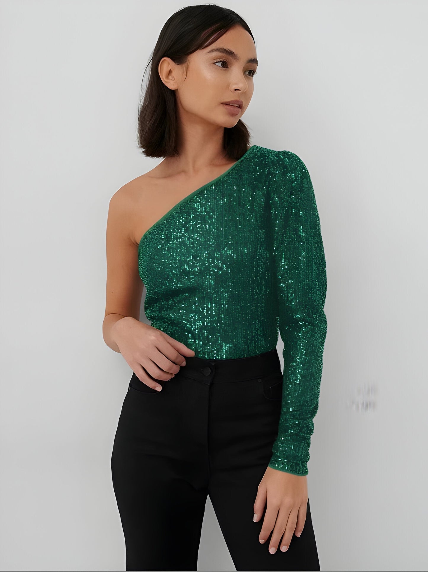 Glittertop för damer – En axel – Stretchpassform – Festklänning