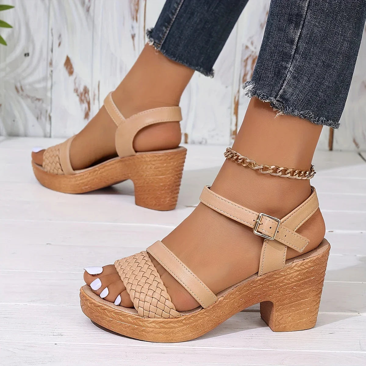 Ladies Sandals With Open Teen - Blok Hak - Stylish Bands - Lightweight 3