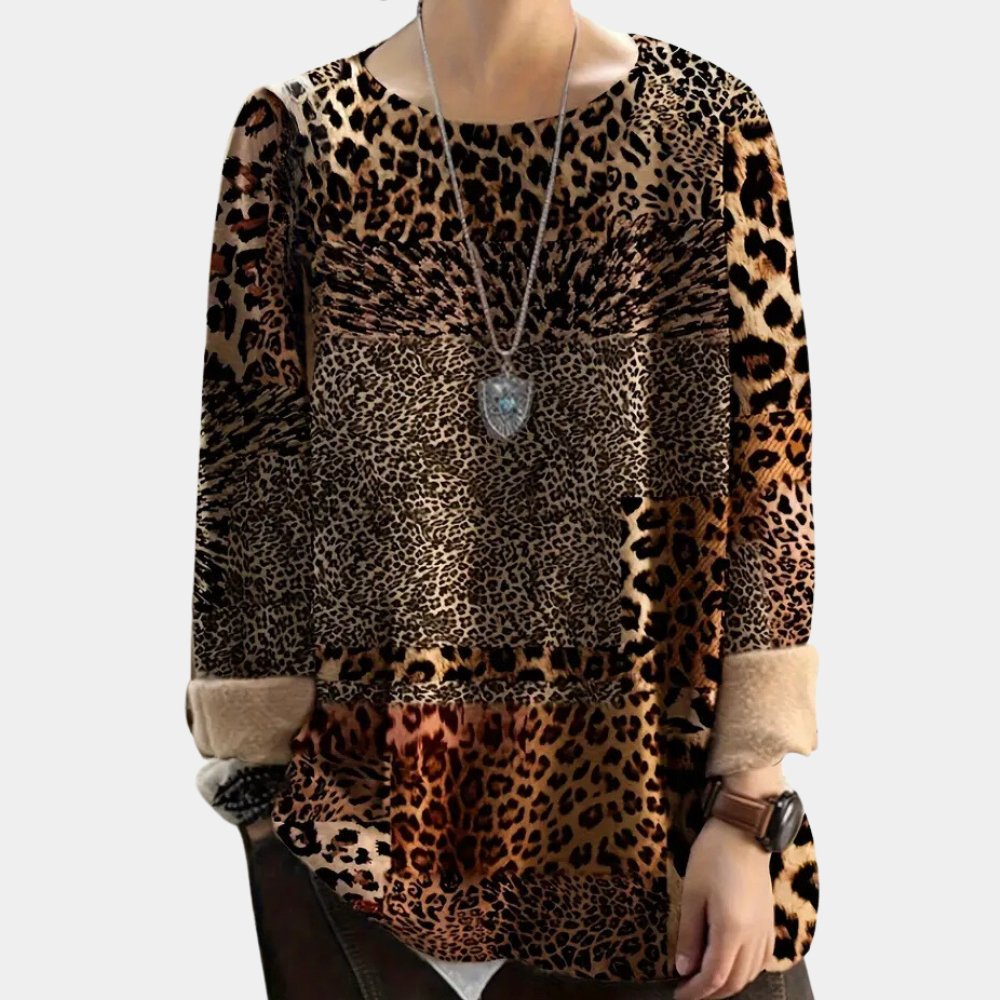 Damskjorta med leopardmönster – Iögonfallande design – Bekväm att bära – Långa ärmar