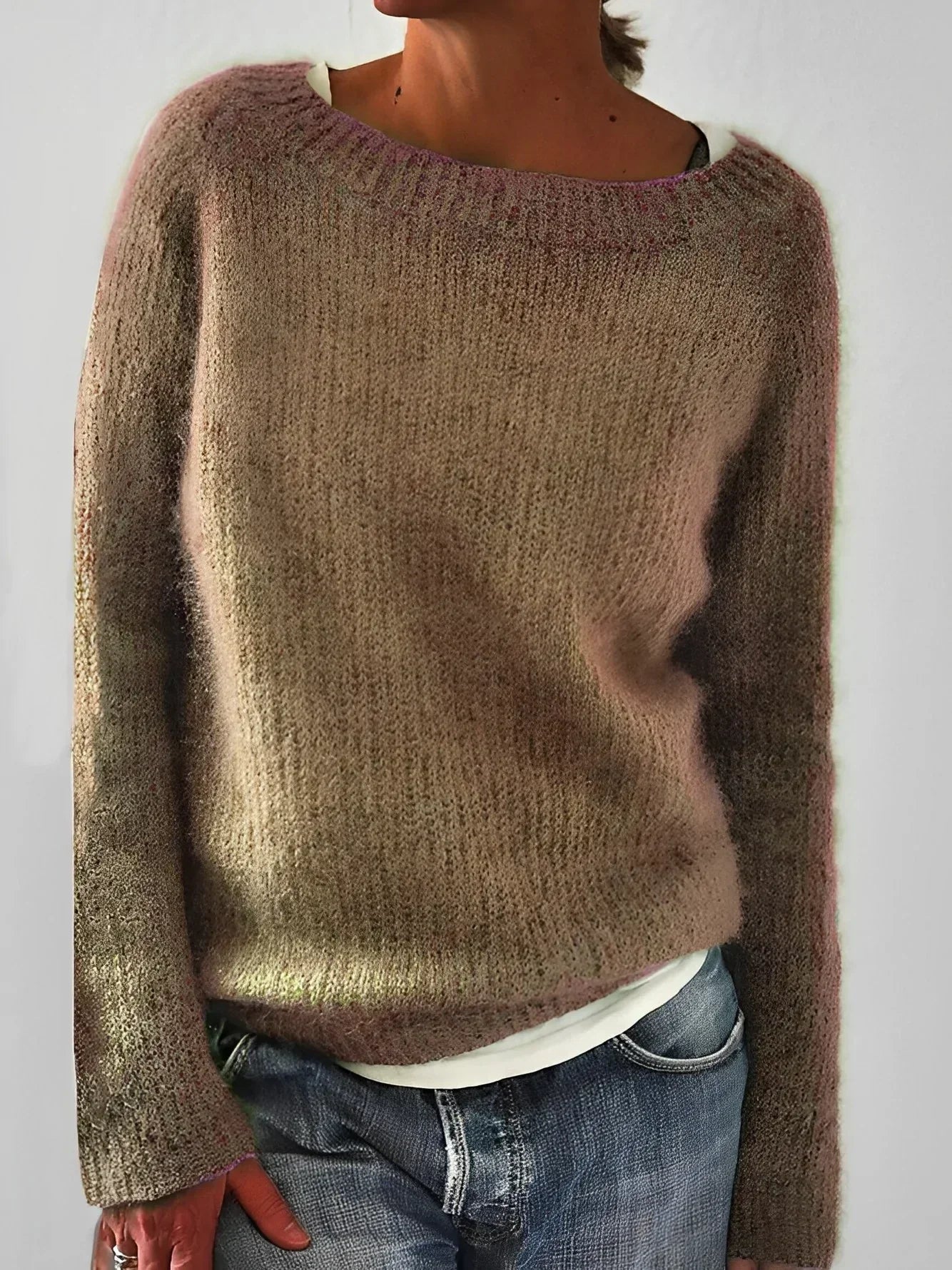 Luddig Stickad Tröja med Rund Hals – Mjuk & Elegant