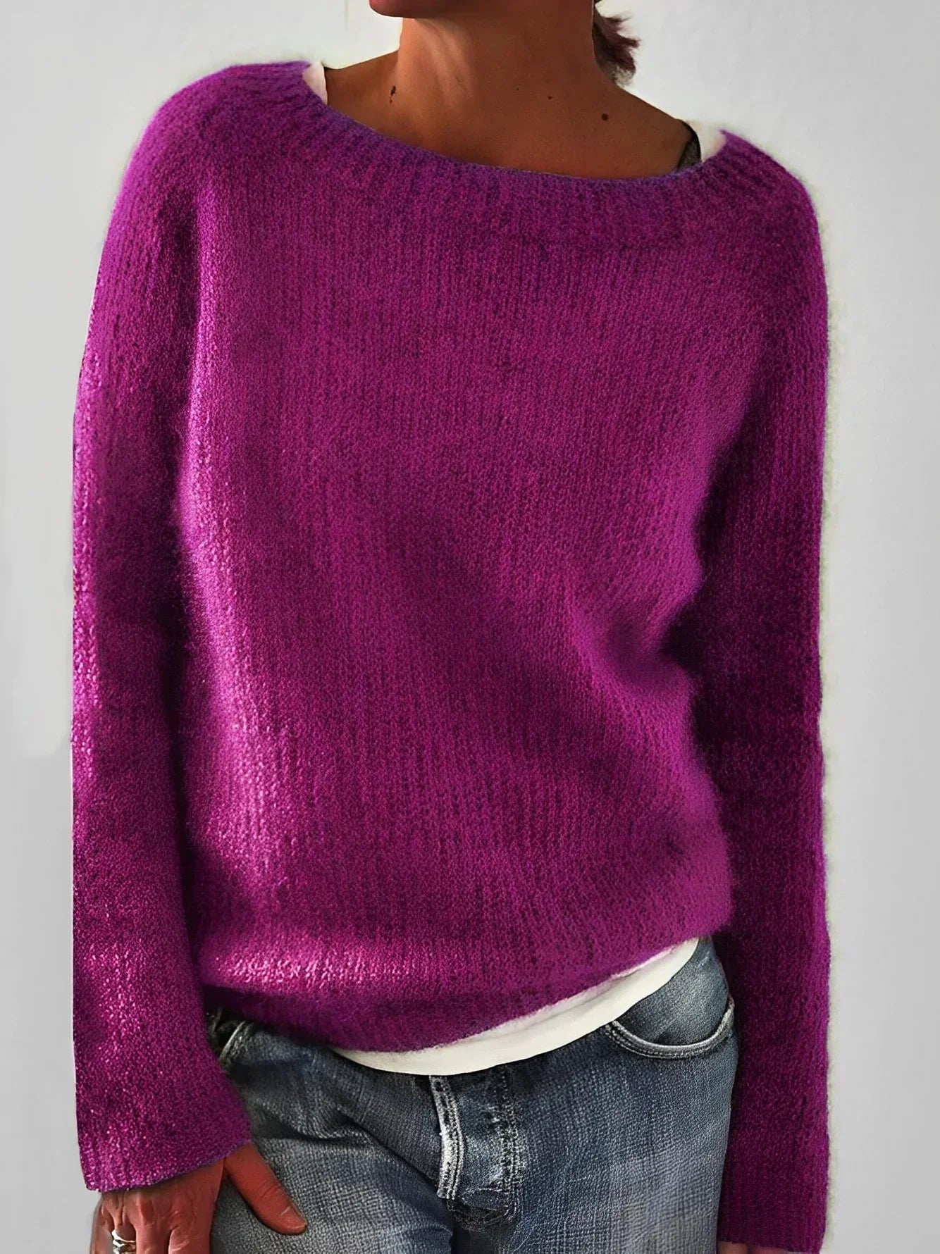 Luddig Stickad Tröja med Rund Hals – Mjuk & Elegant
