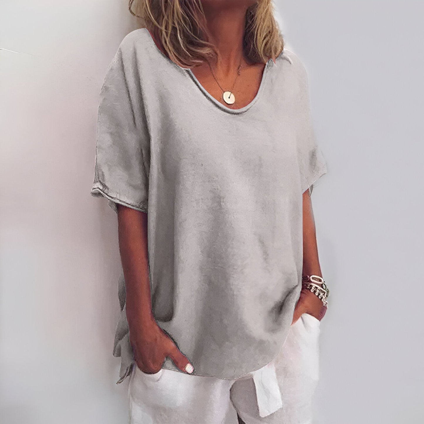 Damer T-shirt-100% linne-relaxat fit-andningstyg 2