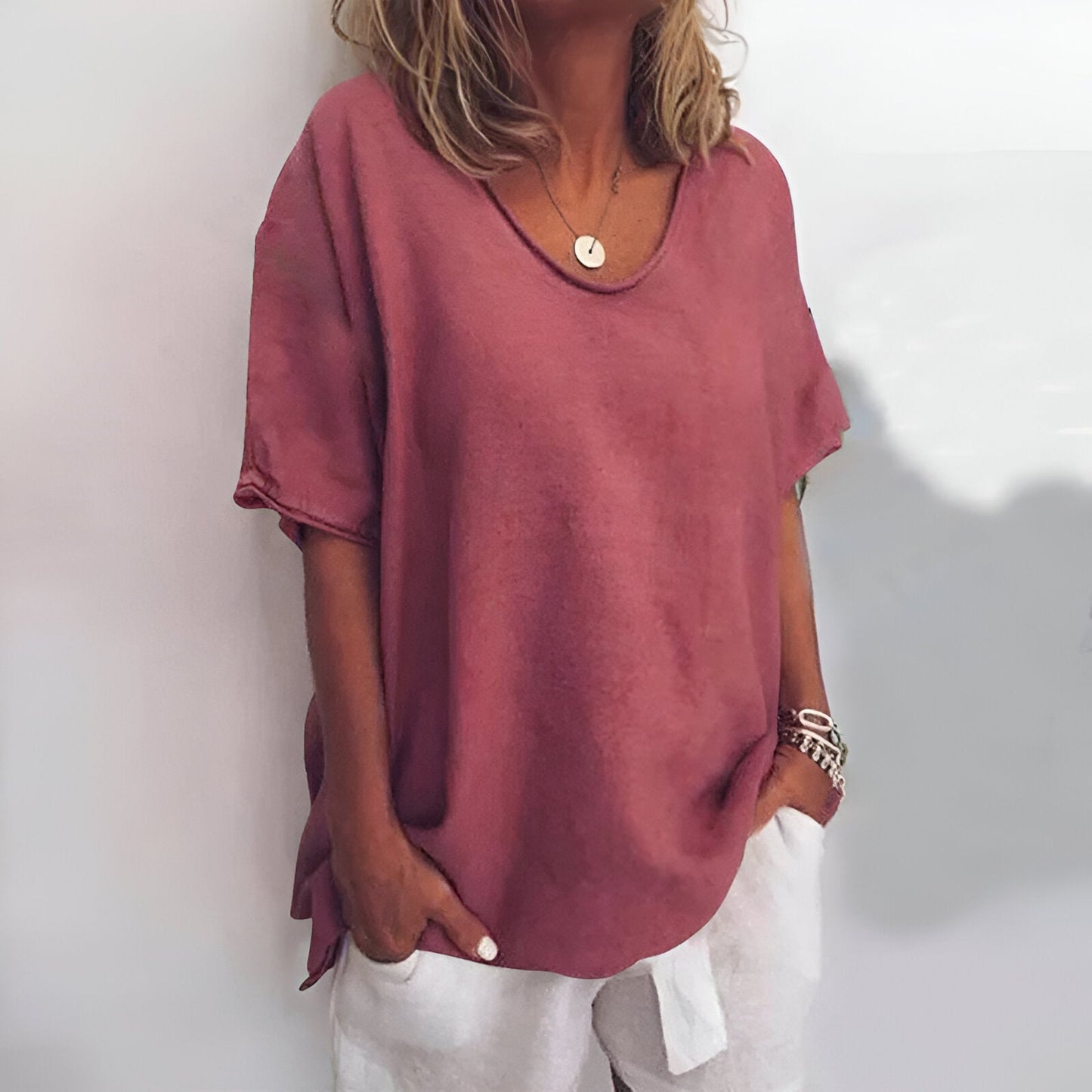 Damer T-shirt-100% linne-relaxat fit-andningstyg 3