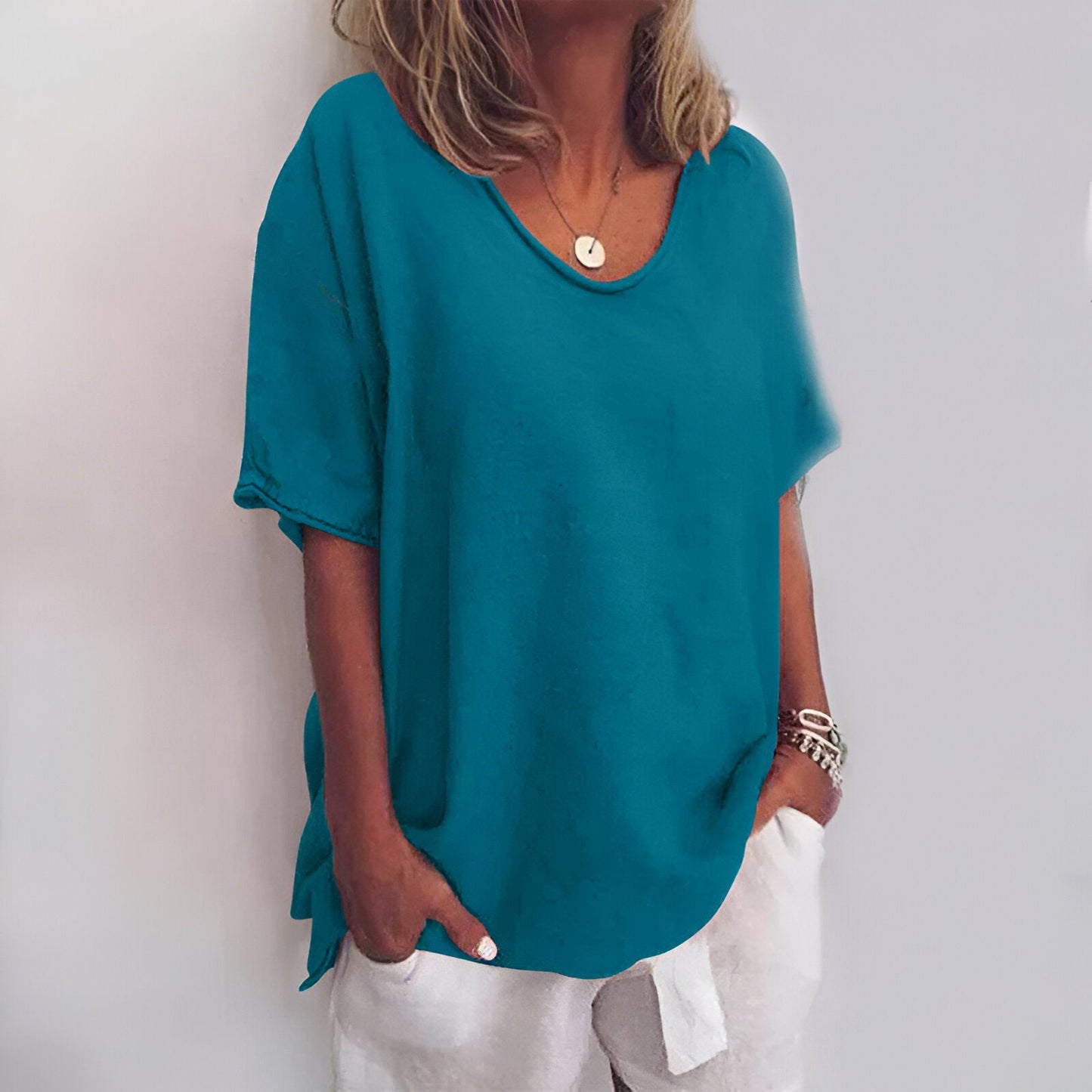 Damer T-shirt-100% linne-relaxat fit-andningstyg 4