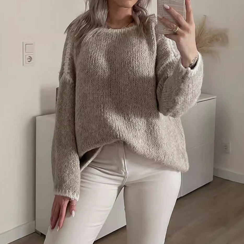 Oversize Stickad Tröja med Kontrastdetaljer – Varm & Trendig