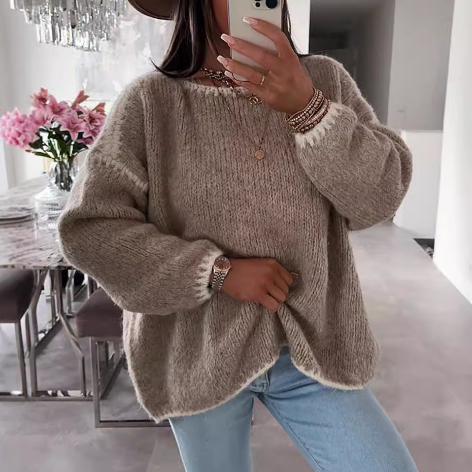 Oversize Stickad Tröja med Kontrastdetaljer – Varm & Trendig