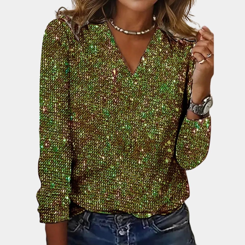 Damtröja – All-Over Sparkle – Smickrande V-ringning – Lätt tyg