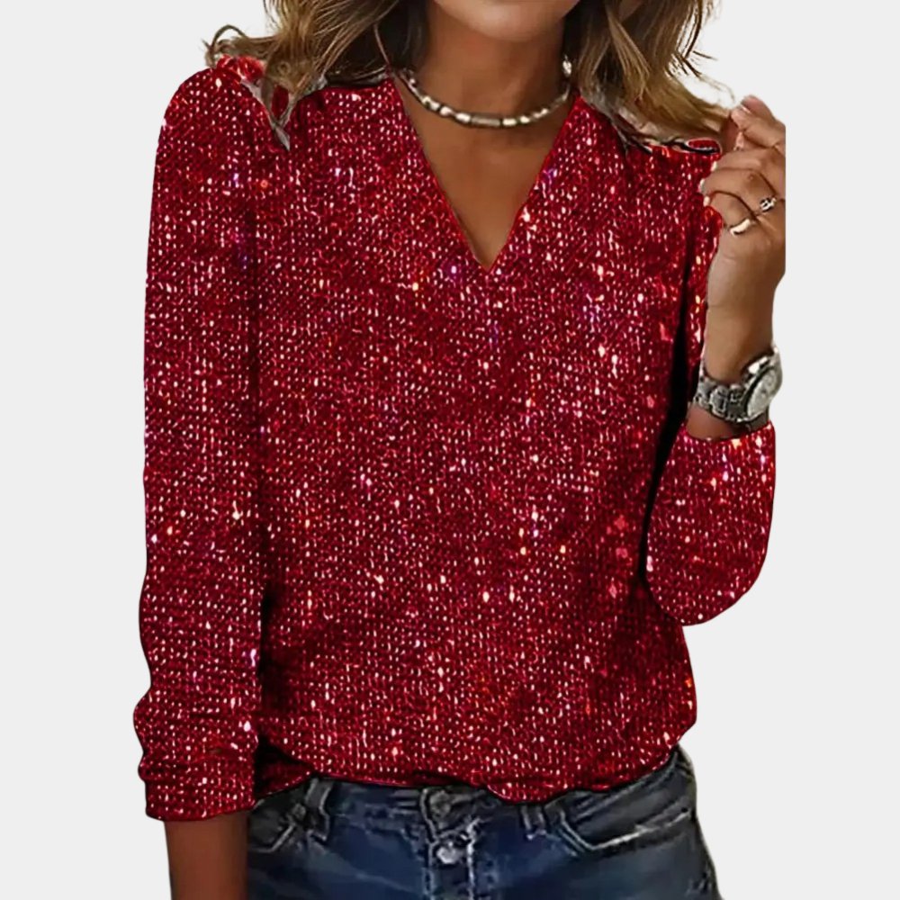 Damtröja – All-Over Sparkle – Smickrande V-ringning – Lätt tyg