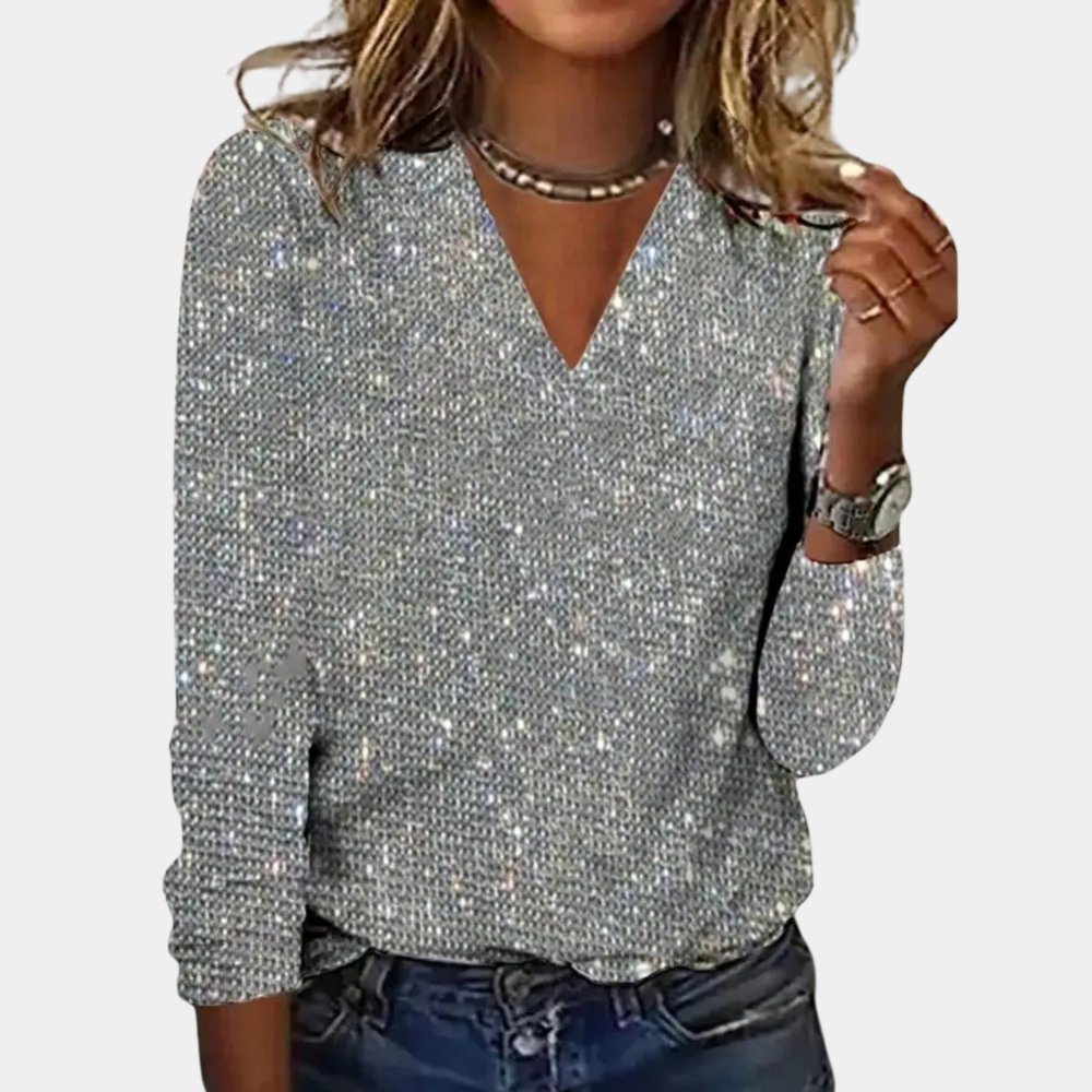Damtröja – All-Over Sparkle – Smickrande V-ringning – Lätt tyg