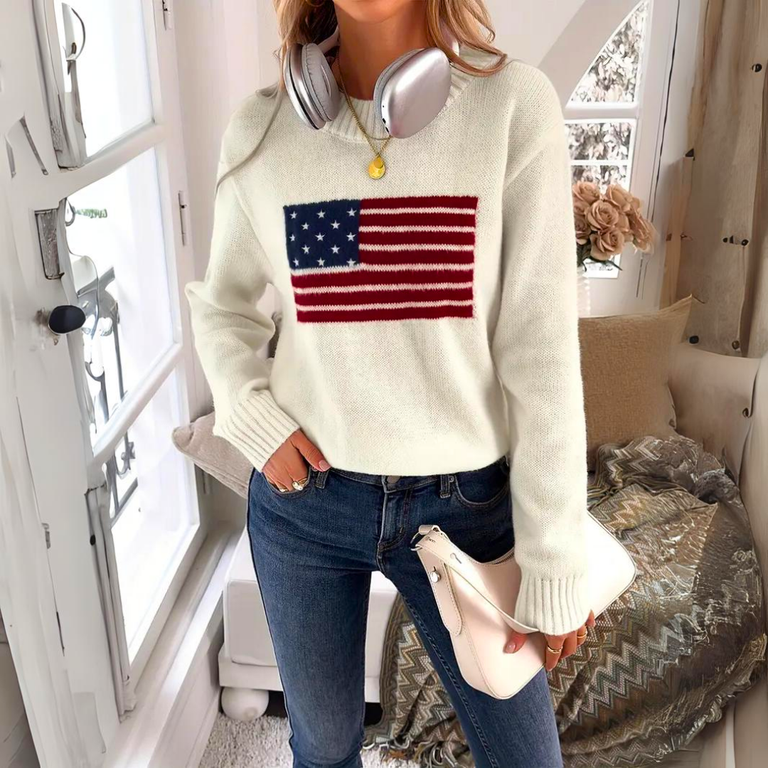 Stickad Tröja med Flagga – Stilren & Trendig Design