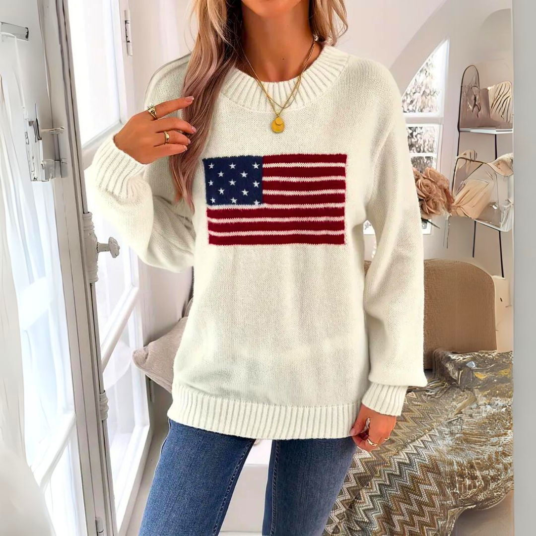 Stickad Tröja med Flagga – Stilren & Trendig Design
