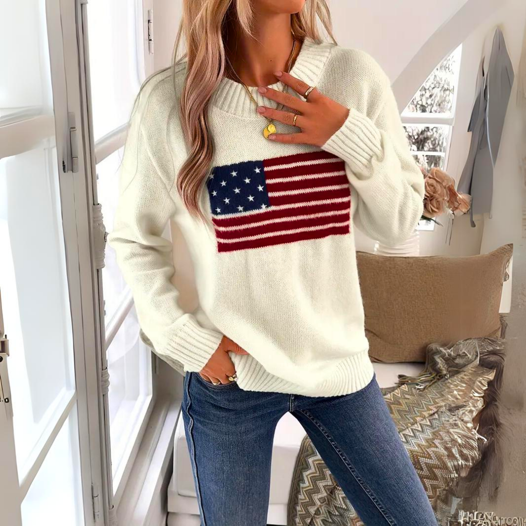 Stickad Tröja med Flagga – Stilren & Trendig Design