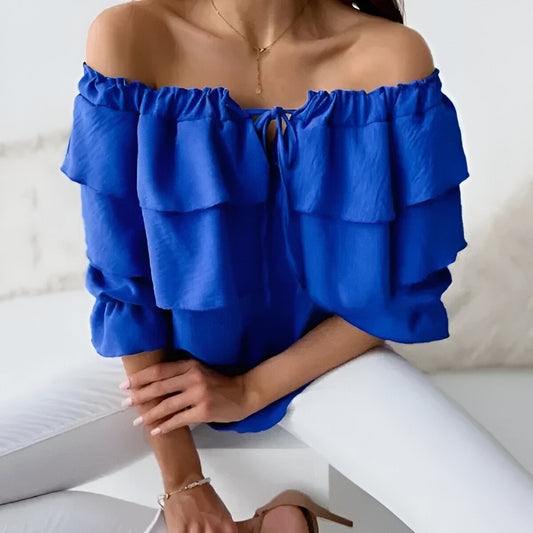 Damblus – Off-shoulder – Rynkad design – Lätt tyg