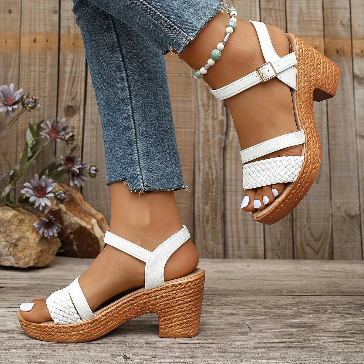 Ladies Sandals With Open Teen - Blok Hak - Stylish Bands - Lightweight 5