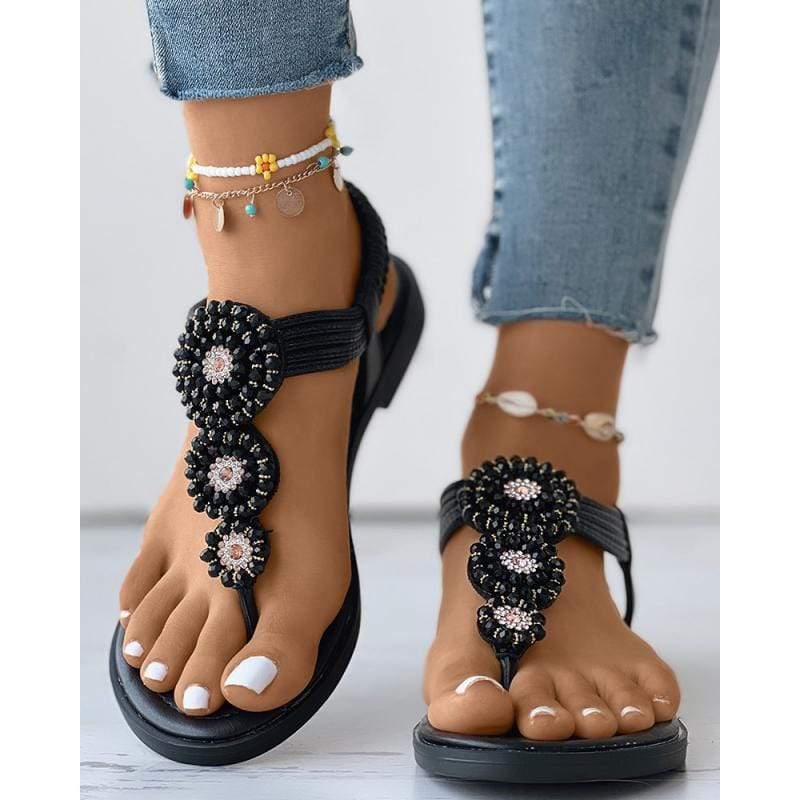 Dam sandaler – Slip-on-modell – Strassdetaljer – Öppna sidor