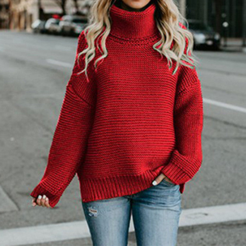 Chunky Knit Turtleneck Damtröja - Mysig och snygg