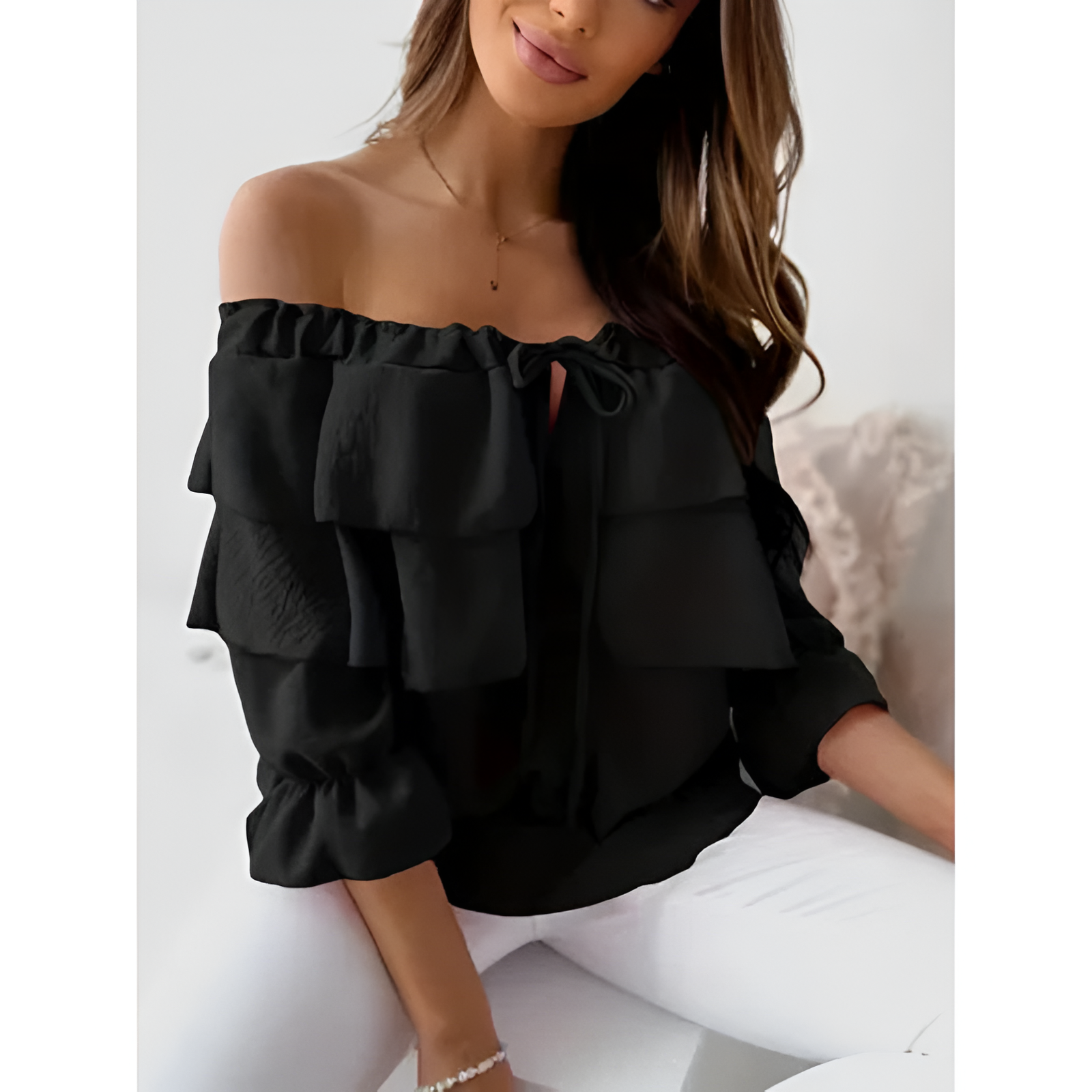 Damblus – Off-shoulder – Rynkad design – Lätt tyg
