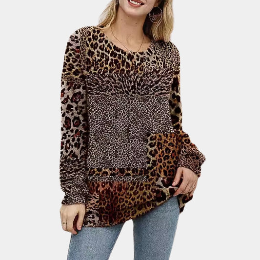Damskjorta med leopardmönster – Iögonfallande design – Bekväm att bära – Långa ärmar