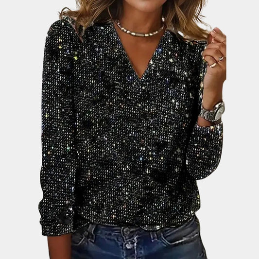 Damtröja – All-Over Sparkle – Smickrande V-ringning – Lätt tyg