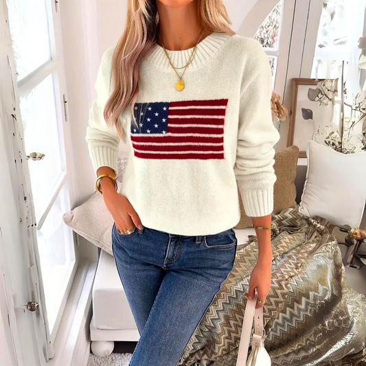 Stickad Tröja med Flagga – Stilren & Trendig Design